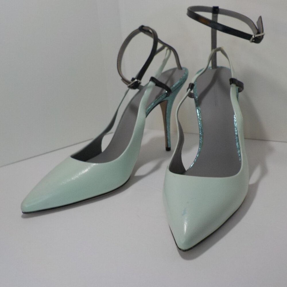 Alexander Wang's Mint Green, Ankle Strap leather Sling back Stiletto Pumps